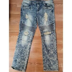Embellish Brand, Men's Biker Blue Distressed Jeans Size 42 #C3